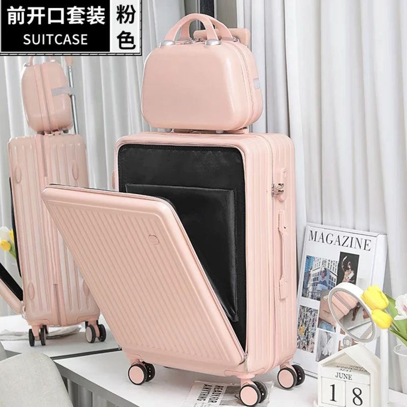 New front pocket Rolling luggage set women trolley suitcase men fashion spinner brand luggage travel bag with handbag travel luggage