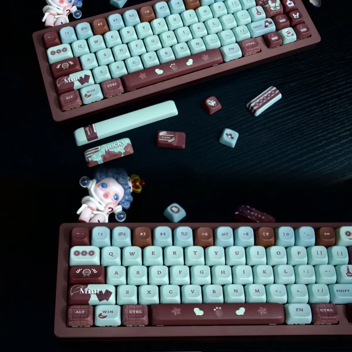 Teclado Mecânico Faça Você Mesmo Keycaps Blue Mint Frost Chocolate Keycaps Sublimação Pbt Eco Altura Bonito 138 Chaves - Imagem 2