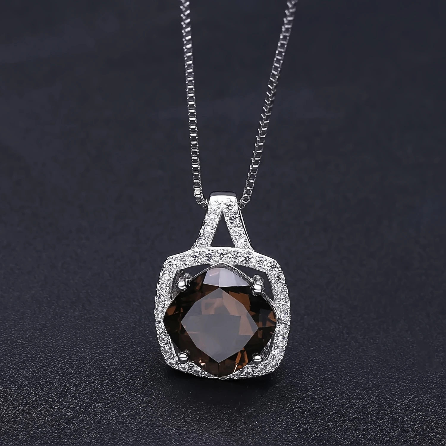 

GEM'S BALLET 925 Sterling Silver Necklace 10x10mm Cushion Natural Smoky Quartz Gemstone Pendant Necklace For Women Wedding Gift