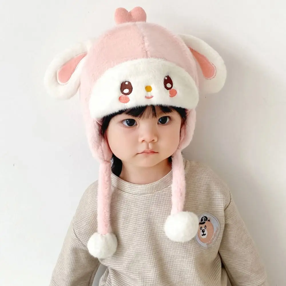 

Однотонная мультяшная плюшевая шапка, теплая детская Шапка-бини из искусственной шерсти, вязаная крючком шапка, Детская Шапка-бини с помпоном, шапка для малышей