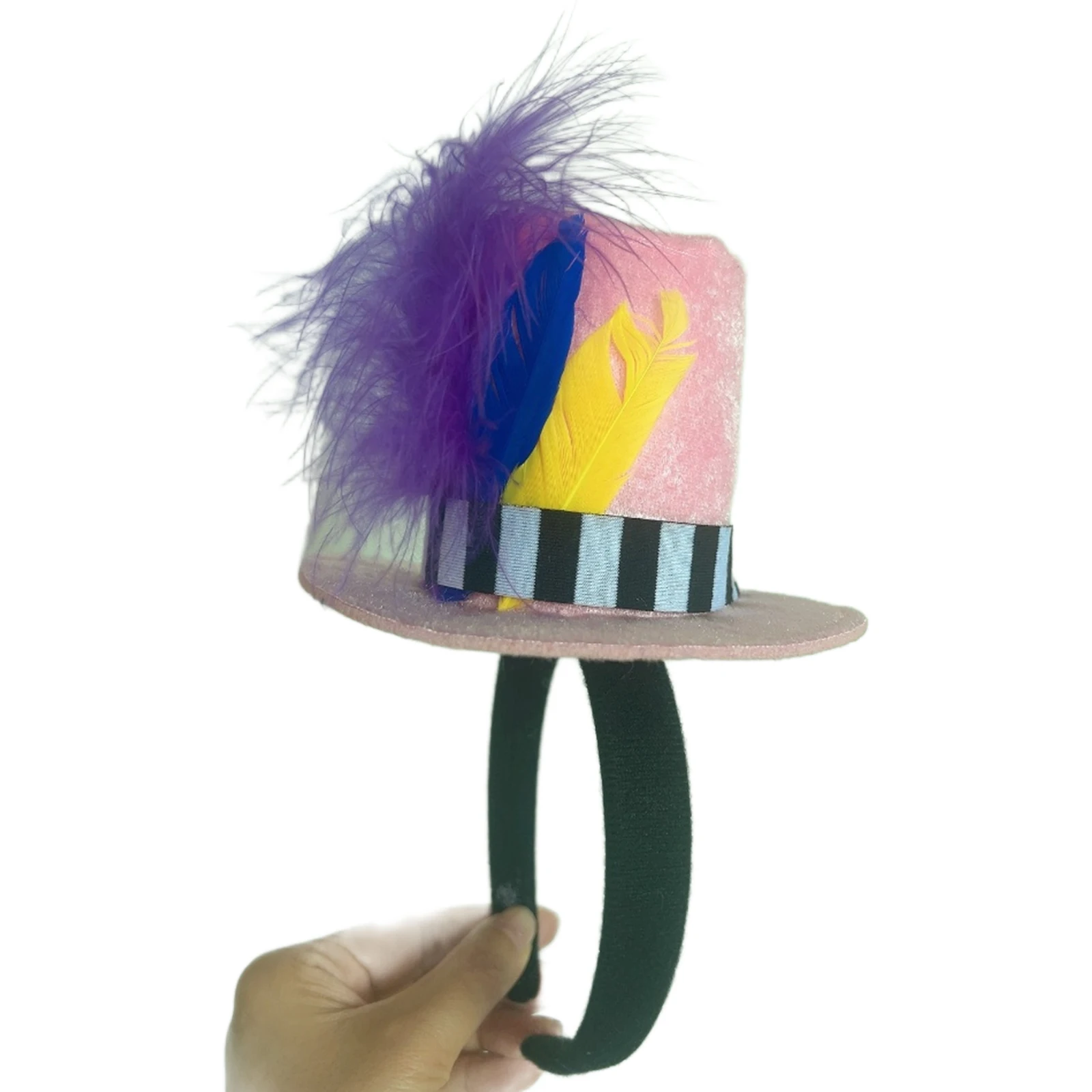 Frauen Mädchen Exquisites Stirnband Soldat Mini Zylinder Feder Kopfschmuck Kopfschmuck Haarschmuck für Zirkusdirektor Zirkus Halloween – Detail 18