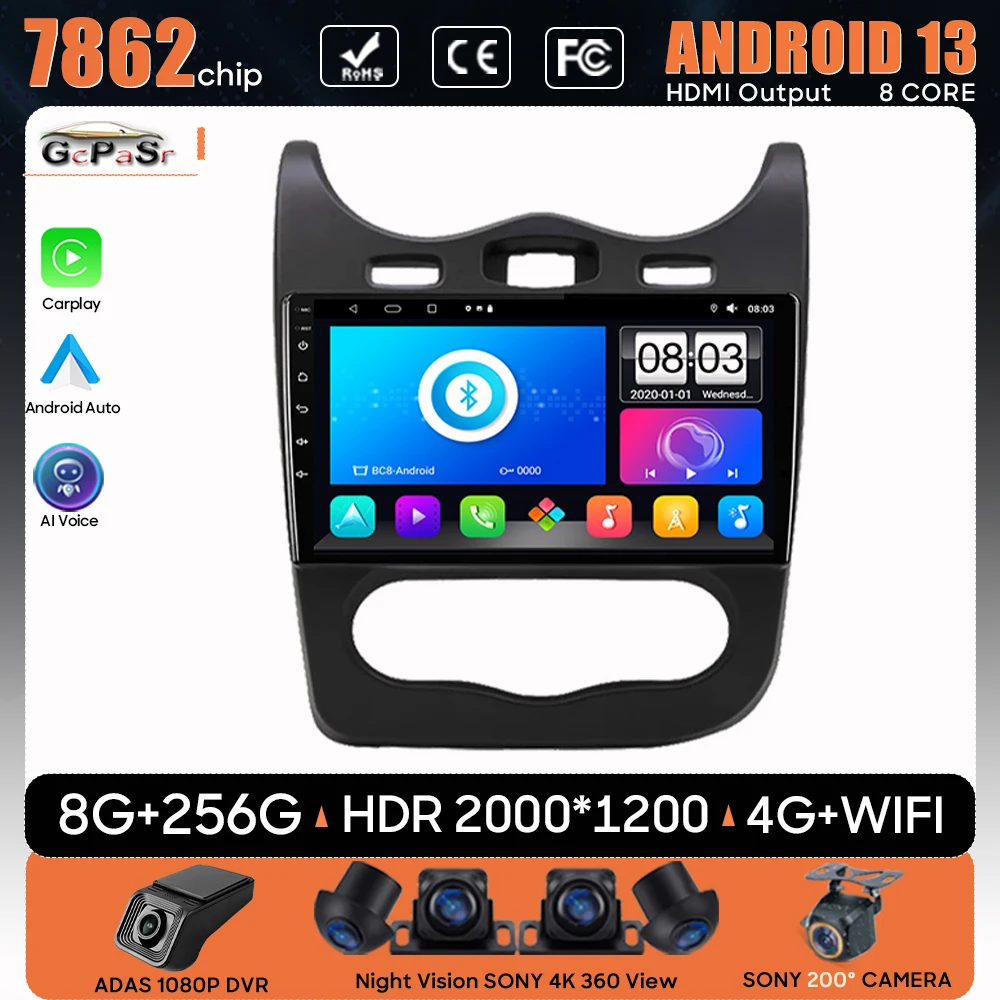 

Car Radio Android 13 For Renault Sandero Stepway GT 2013-2014 Navigation GPS Stereo Multimedia Player Screen Video No 2din Wifi