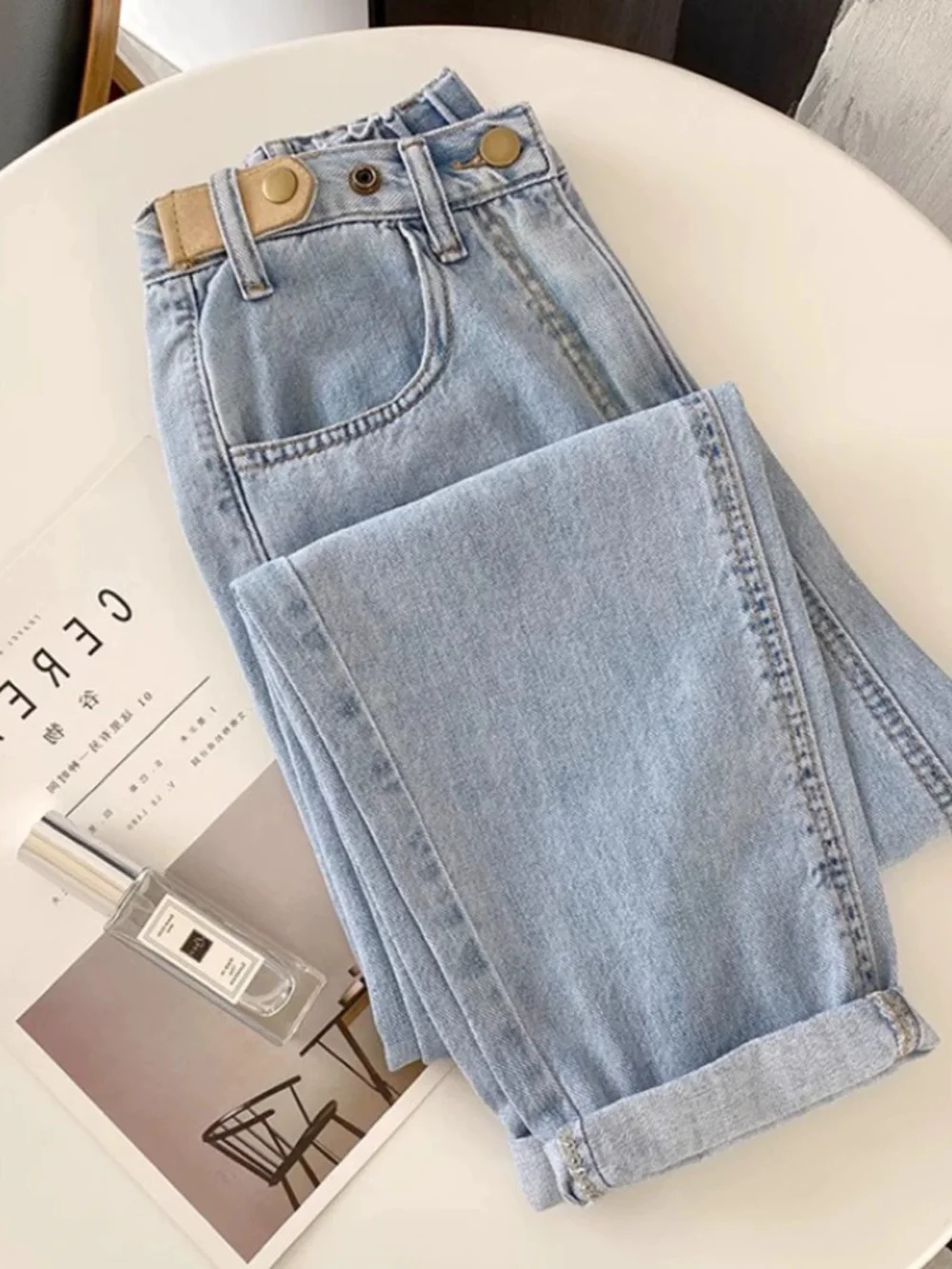 

Oversize Women Blue Jeans 2024 New Spring Summer Casual Loose Ankle-Length Jeans Fashion High Waist Harem Denim Pants