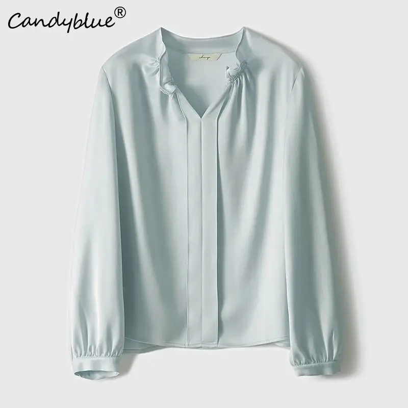 

White Shirt Women's Long Sleeve Advanced Sense Non-iron Wrinkle Resistant Korean Version Casual Chiffon V-neck Within Blouse