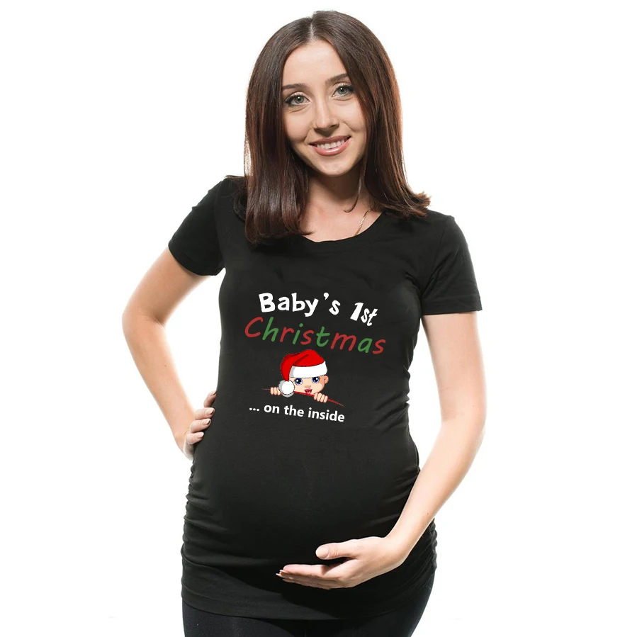 

Baby's 1st Christmas Maternity T Shirt Snowman Buttons Funny Pregnancy Tee Cute Christmas T Shirt Pregnant Maternity T-Shirts