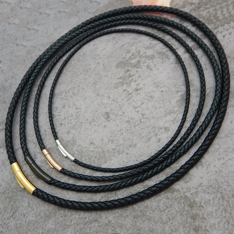 2mm 3mm 5mm Stahlverschluss DIY Lederhalsketten für Herren und Damen – Schwarz, Braun, Gold – Seil-Choker, geflochtene, gewachste Lederkette