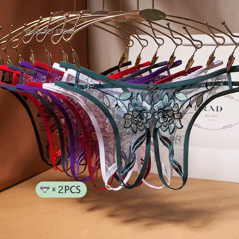 

2 шт., женские прозрачные сетчатые трусики с вышивкой