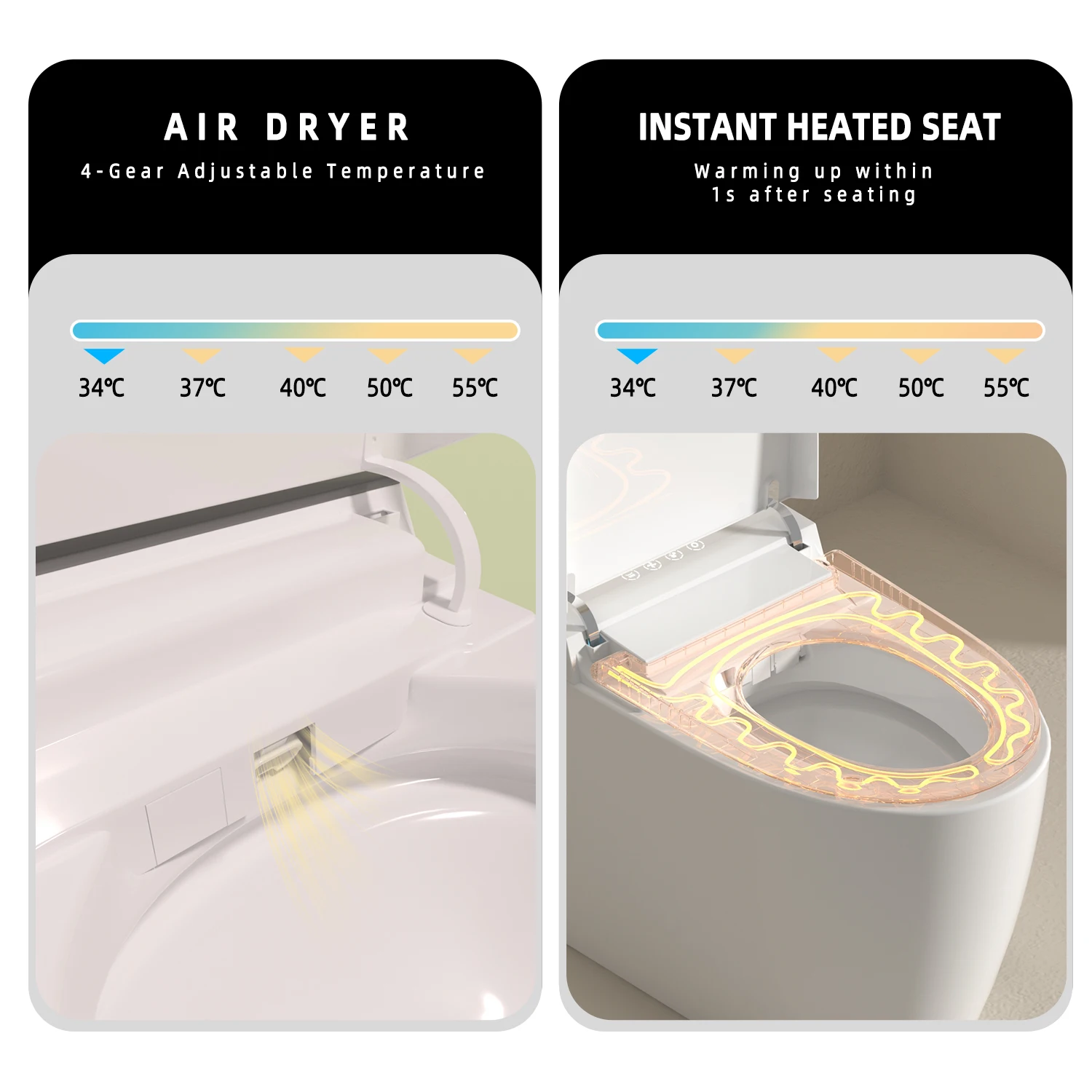 Smart Toilet with Bidet Built In, Foot Sensor Operation, Elongated Tankless Toilet with Automatic Flush, One-piece toilet heated 5