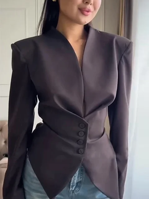 Blazer chic plissé à taille cintrée pour femme, col en V, simple boutonnage, avec lacets, manteau décontracté et ajusté pour le quotidien, collection 2026 1