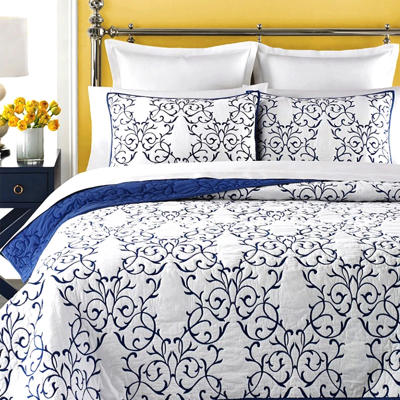 

CHAUSUB Cotton Quilt Set 3-Piece Bedspread on the Bed Embroidered Bed Cover King Queen Size Quilted Bed Cover Summer Coverlet
