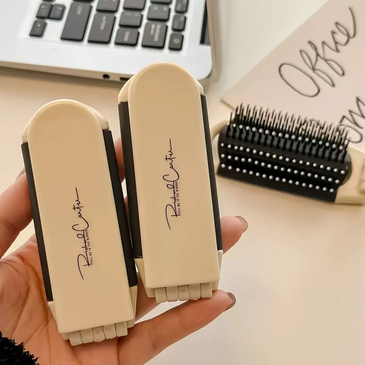 Foldable Comb with Mirror, Anti-Static Air Cushion Design ABS Handle Travel Size Hair Brush for Women All Hair Types