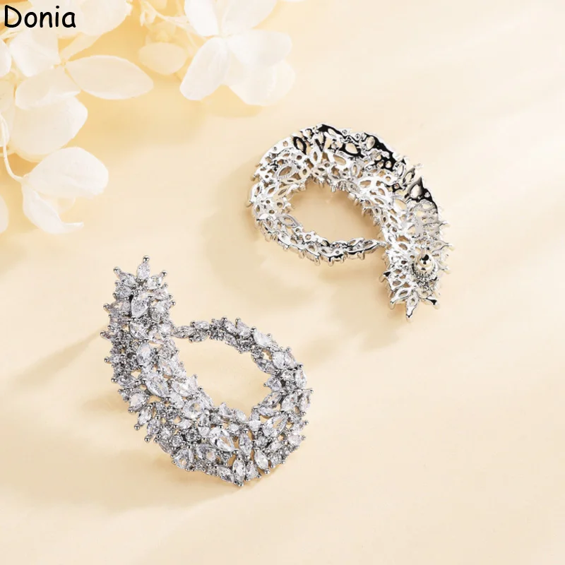 Donia Jewelry European and American Fashion Flowers Titanium Steel Micro-Inlaid AAA Zircon Silver Needle Luxury Earrings