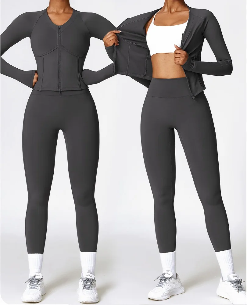 Women's New Winter  Warm Long Sleeve Tight Running Fitness Sports Yoga Suit 2Pieces