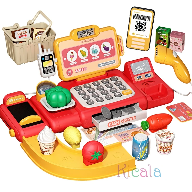 Kids Shopping Cash Register Toys Mini market Receiver Set Simulation Food Calculation Checkout Counter Toy Christmas Gifts 2
