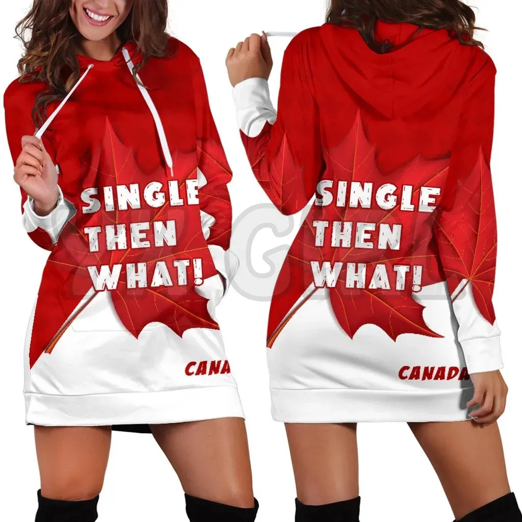 YX GIRL Canada Maple Leaf Single 3D Printed Hoodie Dress Novelty Hoodies Women Casual LongSleeve Hooded Pullover Tracksuit