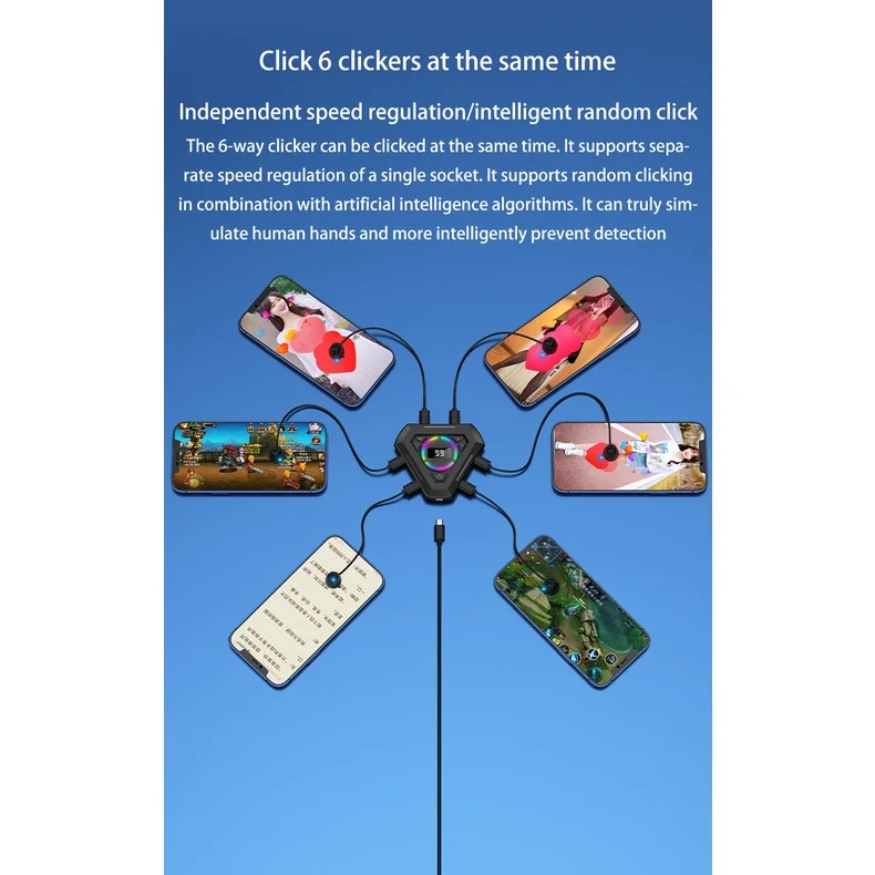 screen clicker New 6 heads Mobile Phone Tiktok live Like Automatic Like Device Screen Smart Mute Clicker Like Game Clicker