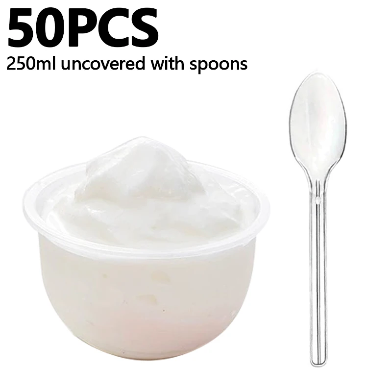 50 ШТ. Прозорі пластикові стаканчики Купольні кришки Одноразові десертні чашки для вечірок Контейнери для парфутної їжі Цукерки Фрукти Смузі