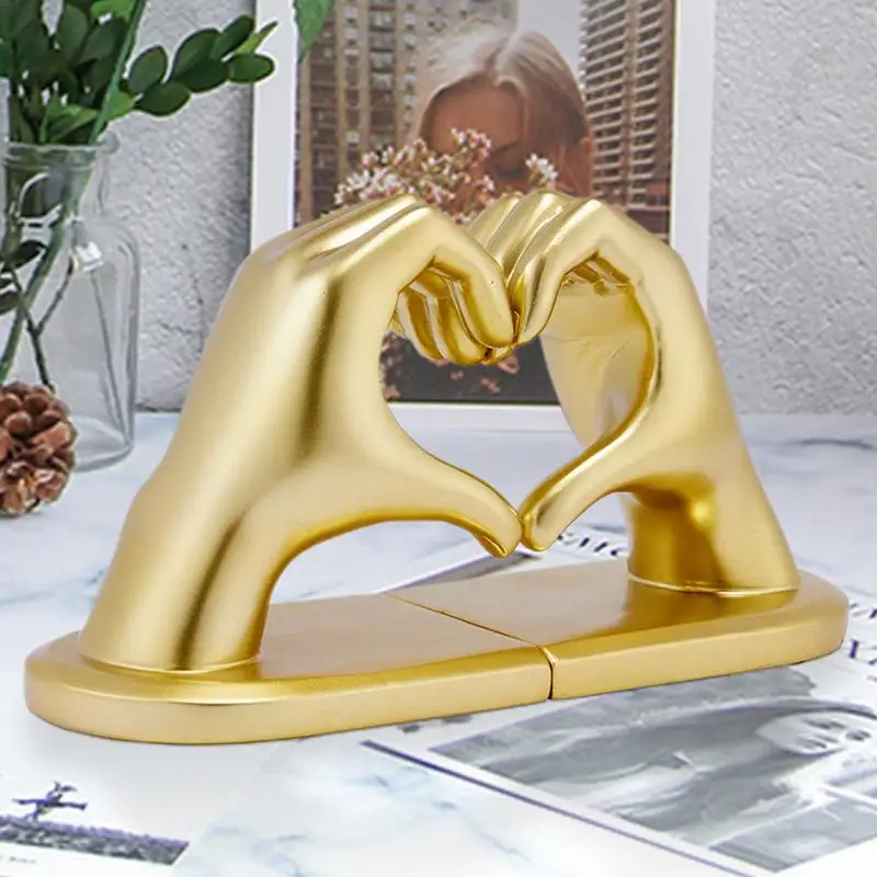 Gold Bookends Decorative Decorative Heart Shape Finger Statue Bookends Finger Heart Shaped Figurine Bookend For Bookshelves