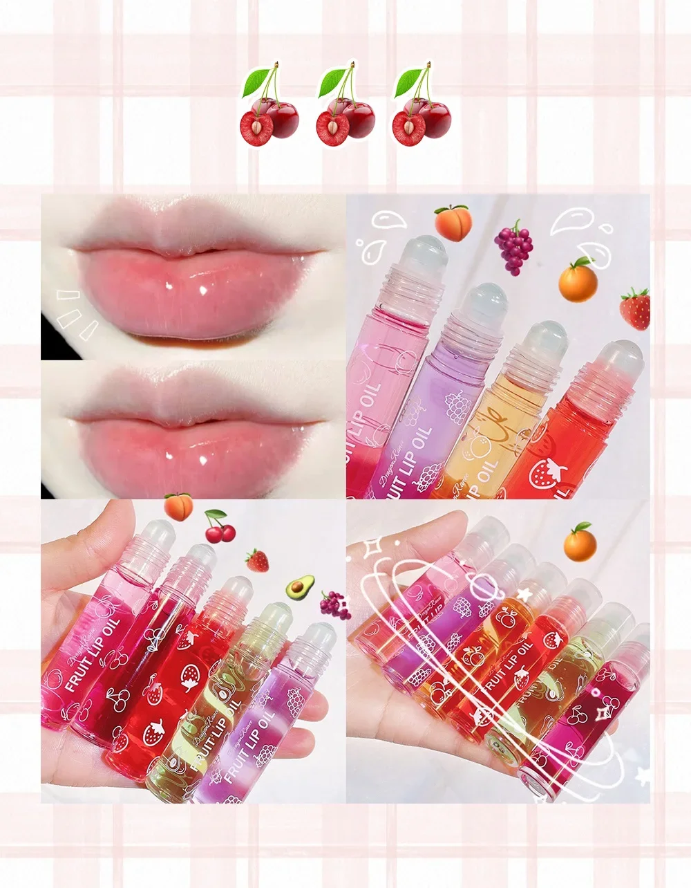 Description Picture 3 of item1PCS Lip Oil Moisturizing Lip Balm Moisturizing Ball Colorless Clear Fruit Avocado Peach Strawberry Grape Cherry Flavor