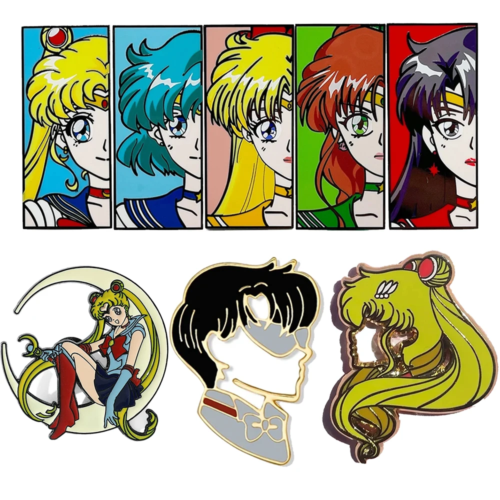 Sailor Moon Pins Set Anime Quality Spille Smaltate Lisce Sailor Venus Sailor Jupiter Sailor Mercury Jewelry Distintivi Con Risvolto