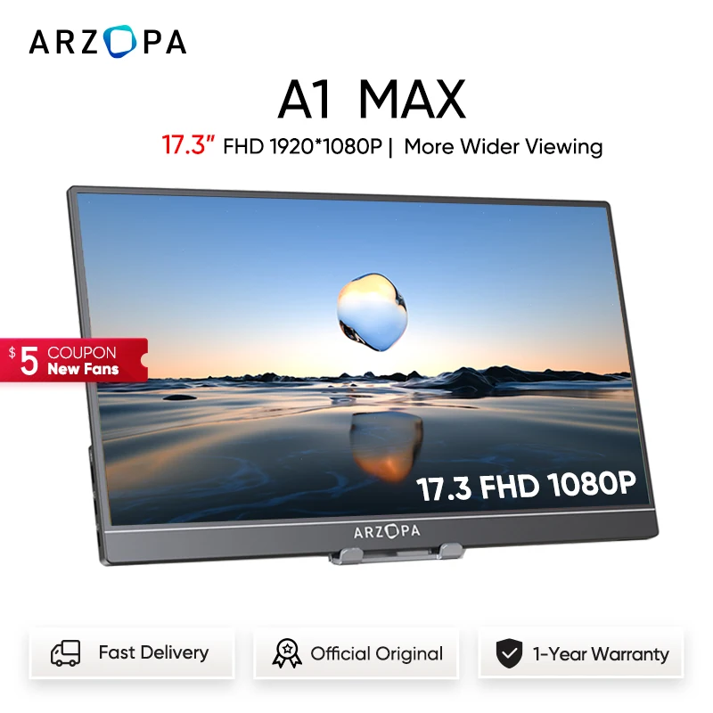 

ARZOPA Переносной монитор 17,3 p с USB C mini-HDMI портом, 1080 дюйма