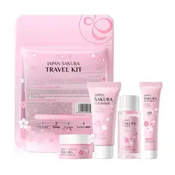 Complete Sakura Skin Care Travel Kit - Essential Facial Cleanser, Revitalizing Serum, Refreshing Toner, Protective Sunscreen, and Nourishing Facial Cream - Perfect Beauty Routine Gift Set (1 set)