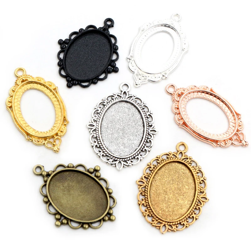 10pcs 18x25mm 내부 크기 7 색 도금 클래식 스타일 카메오 카보 숑 기본 설정 매력 펜던트 목걸이 결과