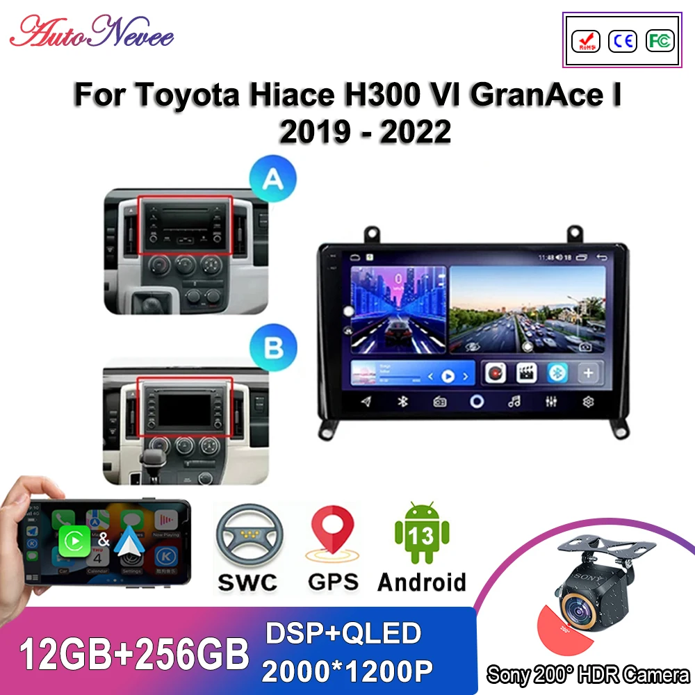 

Мультимедийный плеер на Android 13 для Toyota Hiace H300 VI GranAce I 2019-2022, Автомобильный плеер с GPS, стерео-навигацией, радио, экраном без DVD, типоразмер 2DIN