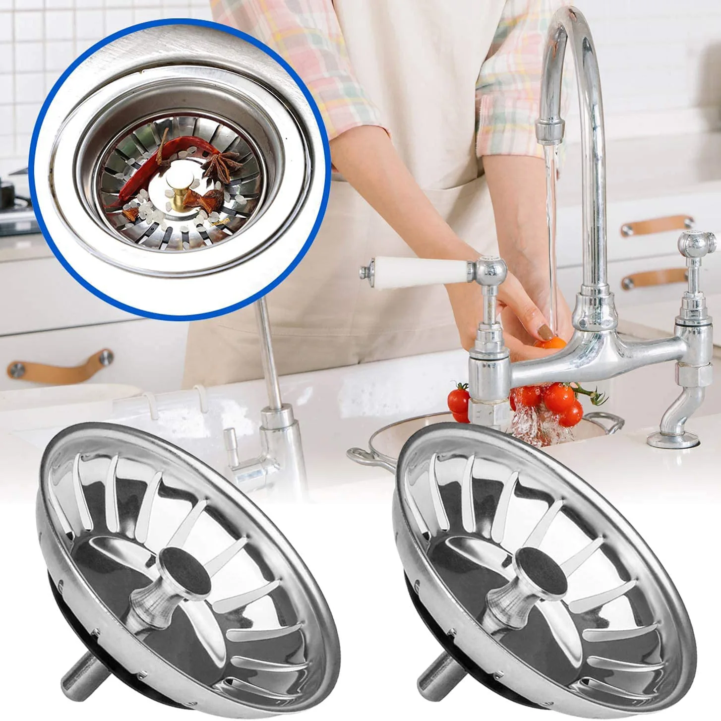 Kitchen Sink Filter Stainless Steel Pool Bathtub Drain Strainer Hair Catcher Stopper Waste Sink Filter Kitchen Tools Accessories