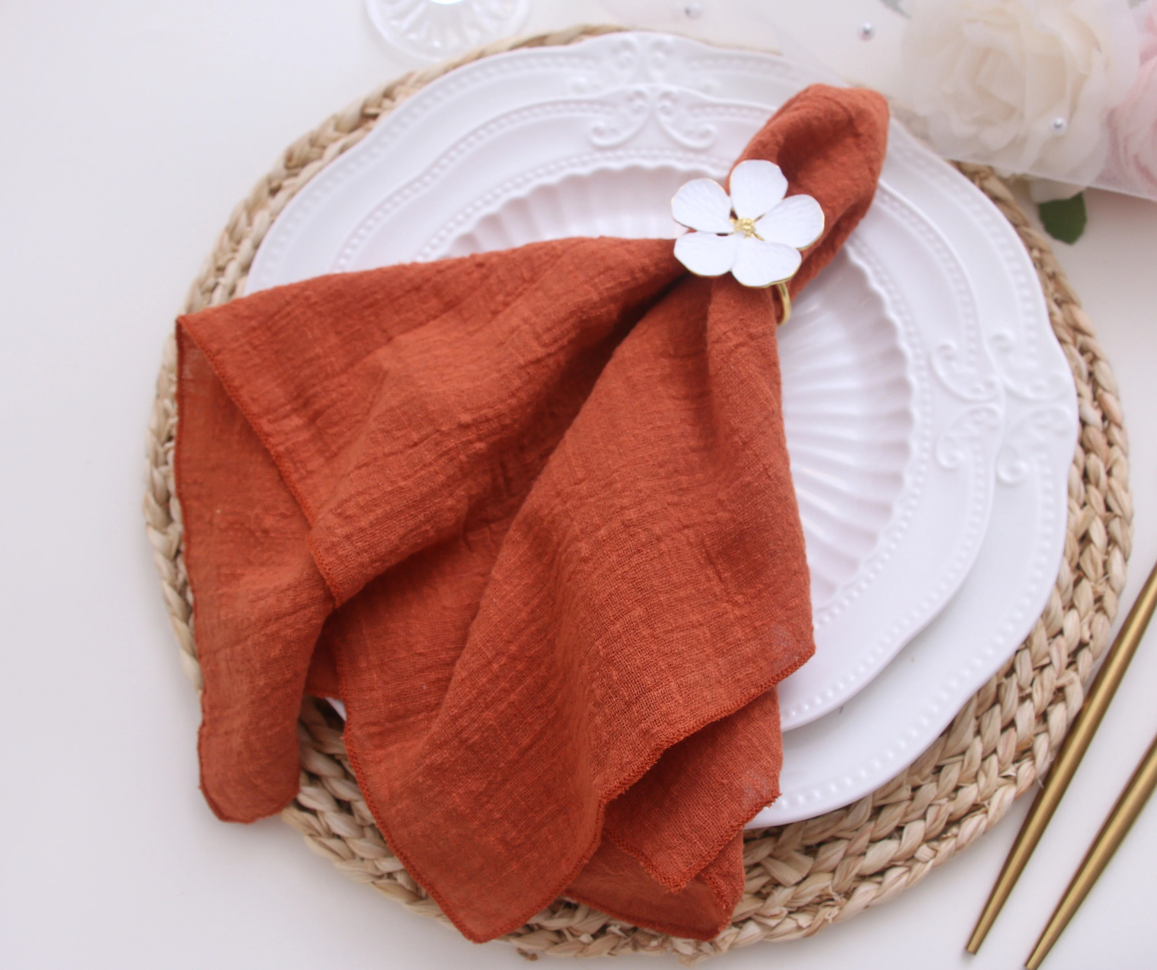 NP013B made wedding dusty pink green white gold burgundy terracotta navy purple cotton cheesecloth gauze table napkin