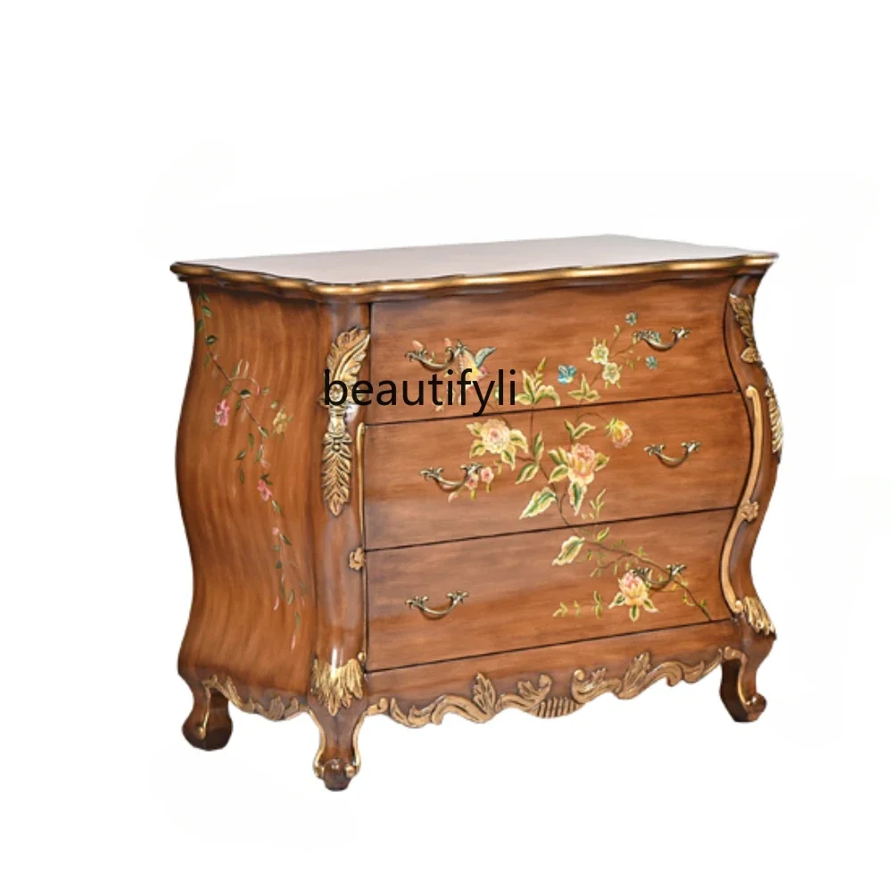 

American Country Retro Solid Wood Porch Chest of Drawers Curio Cabinet Hand Painted Storage Cabinet