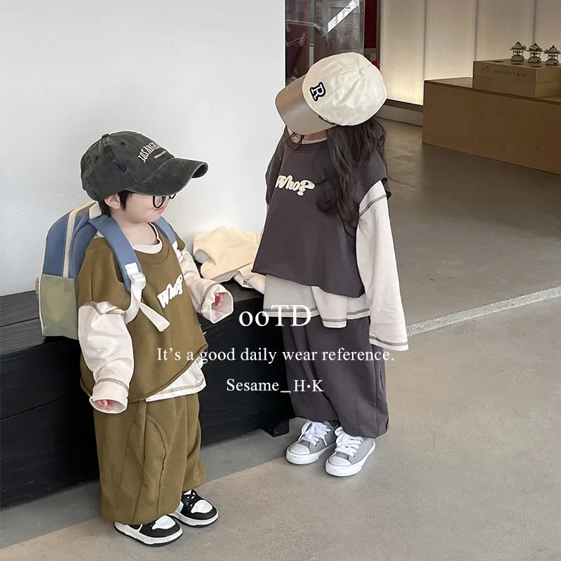 

Girls Sets Spring Autumn Children Clothes Korean Style Boys Vest Girls Casual Pullover or Pants Sports Hoodie Three-piece Sets