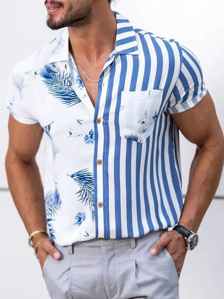 mens short sleeved shirts Fashion Style Summer Man's Shirt Printing Stand Single-Breasted Short Sleeve Decoration Cardigan Single-Breasted Beach Shirt short sleeve work shirt Shirts