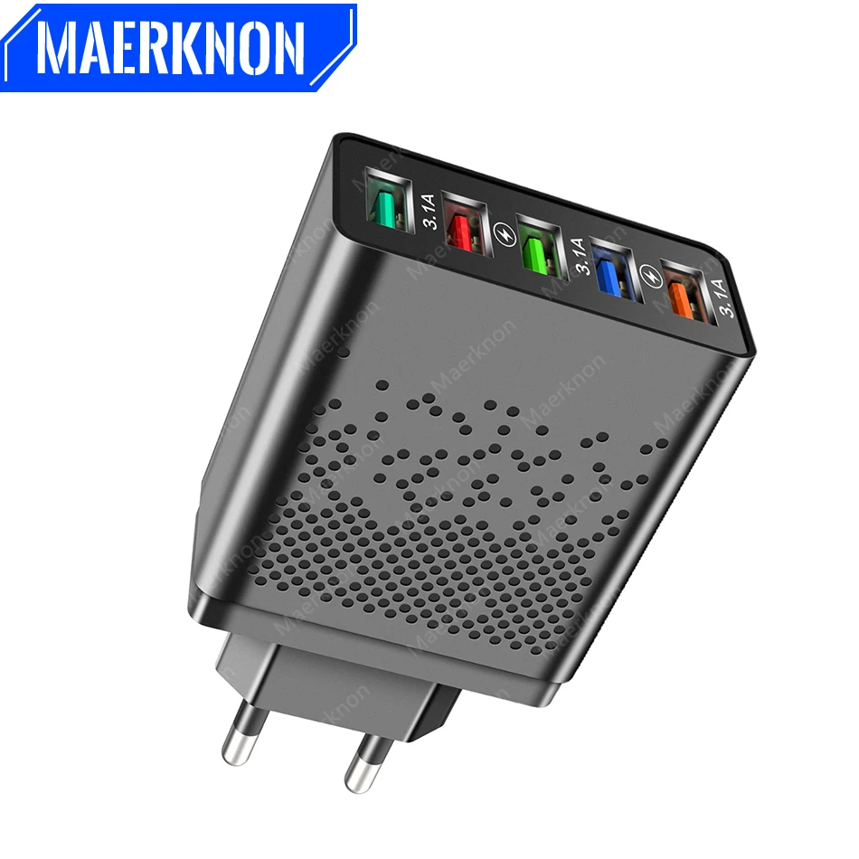 

5 USB Charger Fast Charger QC 3.0 4.0 Wall Charging For iPhone13 12 11 Samsung Xiaomi 12 Mobile 5 Ports EU US Plug USB Charger