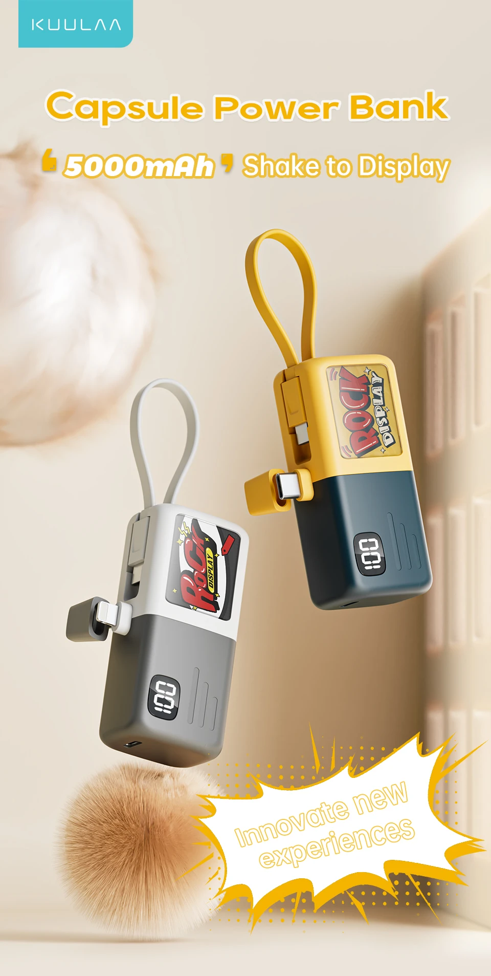 Shaking Capsule Power Bank 5000mAh With Cable Kuulaa