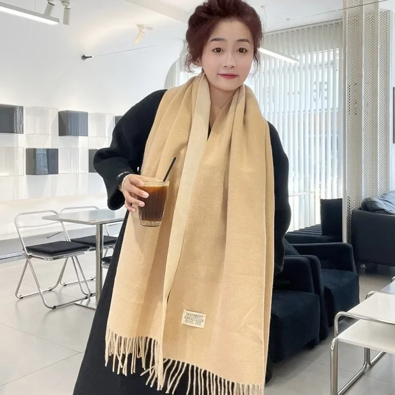 

2024 New Cashmere Solid Colors Women Scarf Winter Shawl and Wrap Bandana Pashmina Tassel Female Foulard Thick Blanket T359