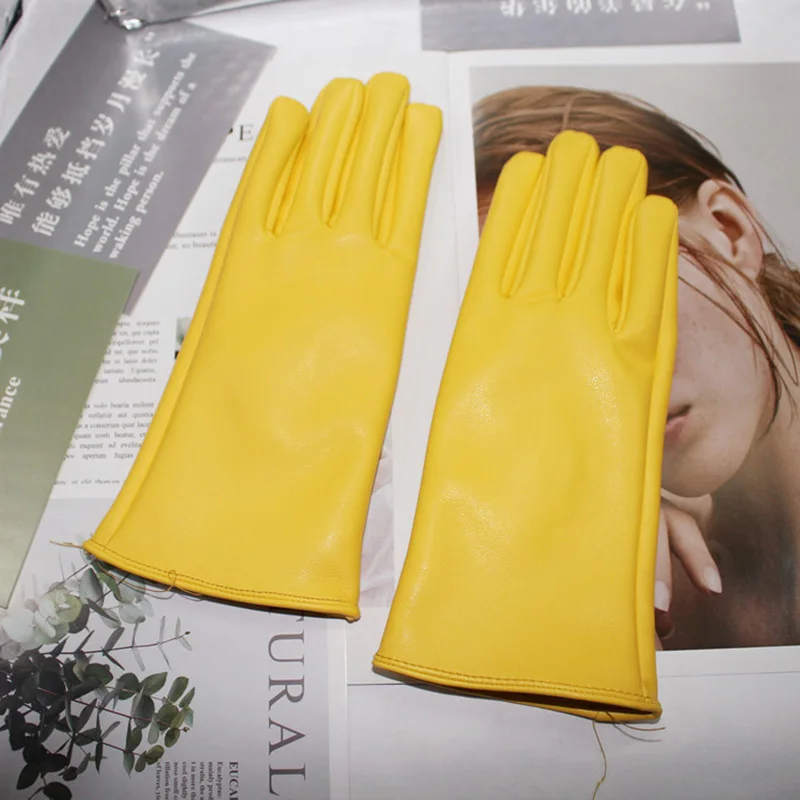 Winter Women Colorful PU Leather Plus Plush Thick Velvet Warm Driving Glove Female Solid Sport Cycling Windproof Mitten M26
