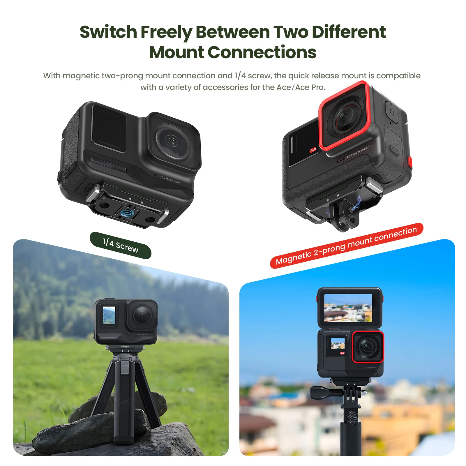 Insta360 Ace Pro 스포츠 카메라 액세서리 용 Insta360 Ace 마그네틱 어댑터 라이딩 홀더 용 마그네틱 퀵 릴리스베이스 브래킷