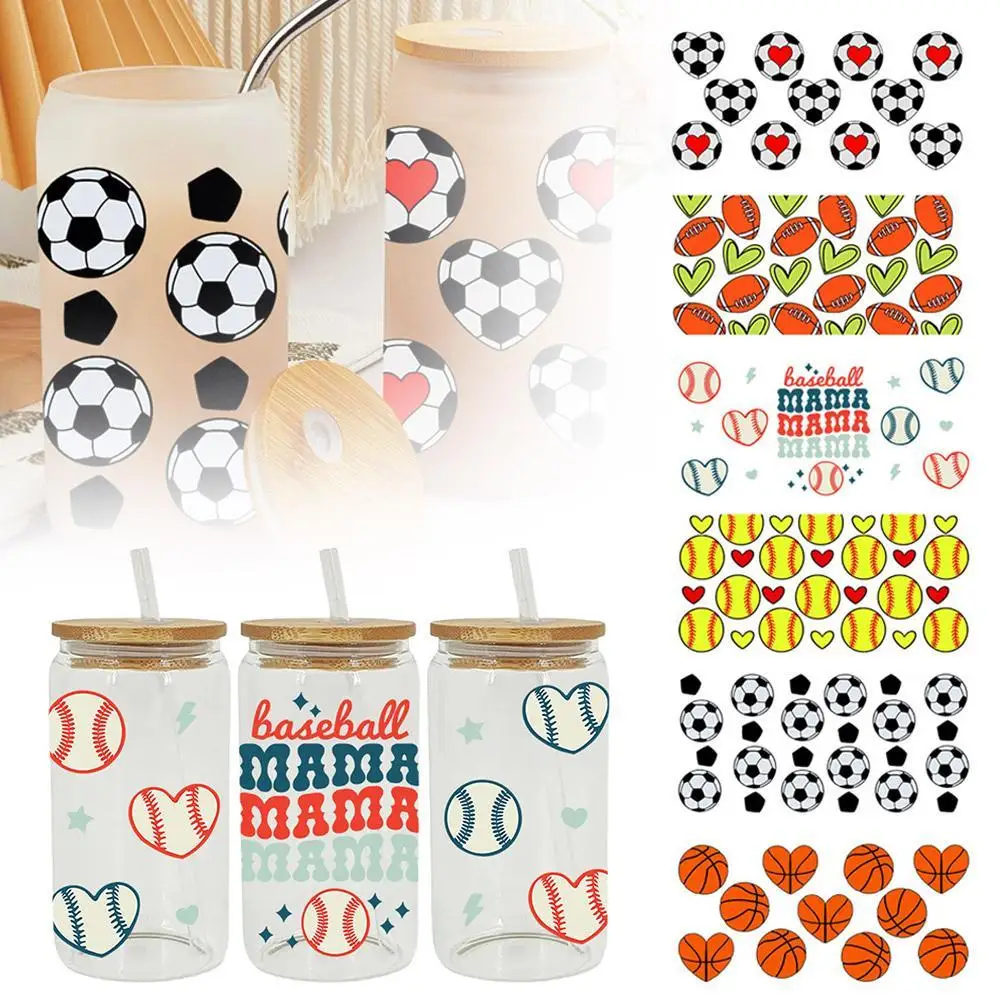 

Наклейки с принтом УФ-шаров DTF для переноса, 16 унций, чашечная пленка для «сделай сам», стеклянная Водонепроницаемая маслостойкая устойчивая к разрыву наклейка для футбола