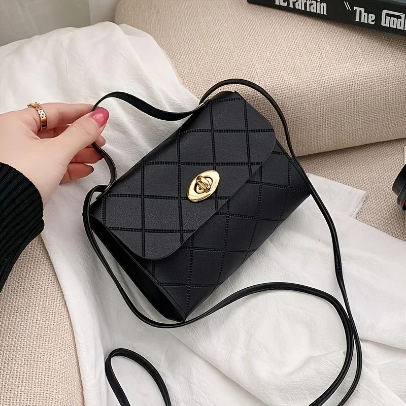 Vintage Diamond Quilted Square Bag for Women Trendy Top Handle Crossbody Bag Ladies ElegantPurse Fashion Shoulder Bag