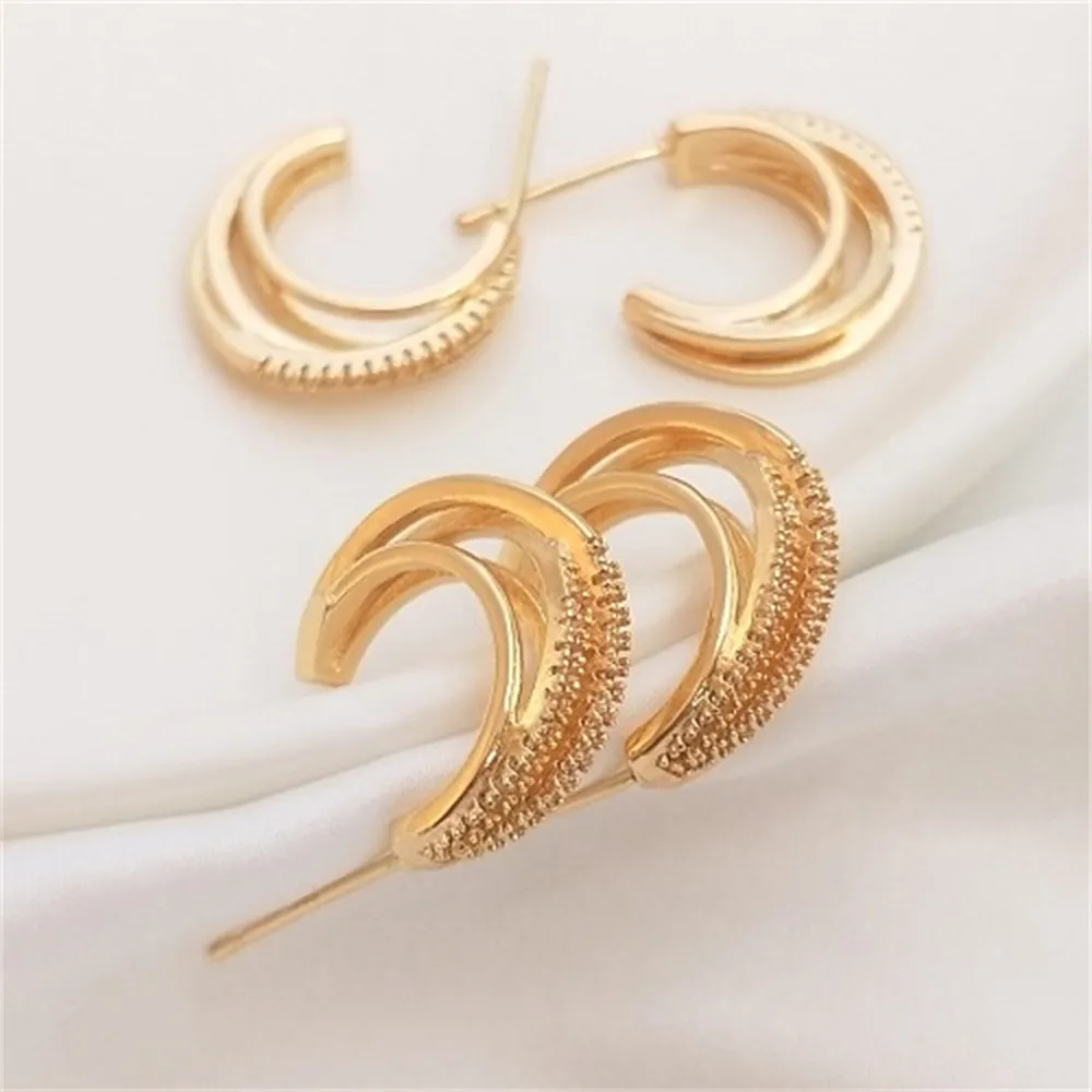 

Micro Inlaid Zircon C-ring Earrings, 14K Gold Wrapped S925 Silver Needle C-shaped Earrings, Women's Trendy Temperament Earrings