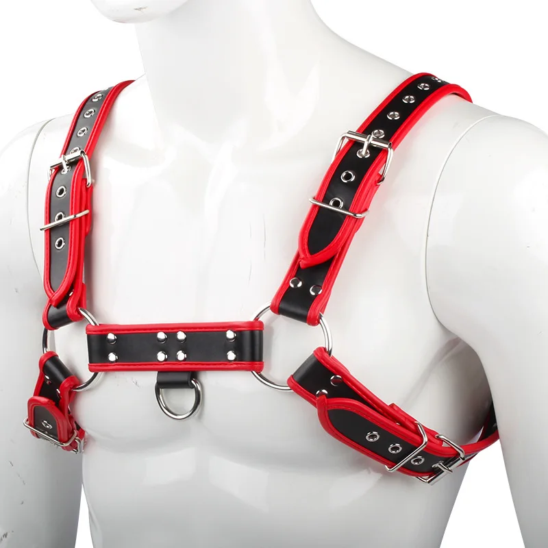 Fetish Leather Male Lingerie Harness Bondage Chest Belt Double Shoulder Strap Carnival Party Nightclub Punk Adults Sexy Costumes