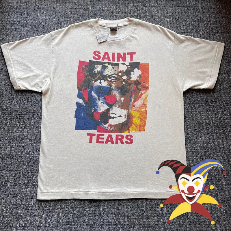 

Washed SAINT MICHAEL T-shirt Men Women Oversized Vintage Short Sleeve Joker Graffiti Print T Shirt tee Tops