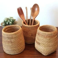 Rattan Chopsticks Tube Shovel Spoons Bucket Dinner Knives Forks Tableware Storage Box Home Storage Baskets Organizer 1