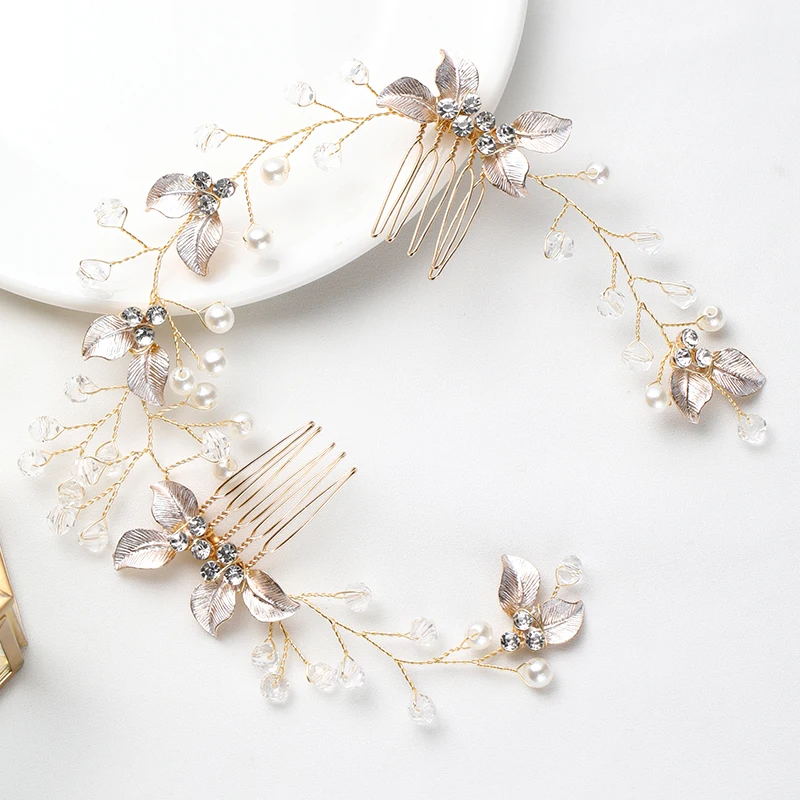 Hair Accessories Bridal Hair Accessories Bridal Jewelry Set Handmade Rose Gold Silver Color Hair Combs For Bride Women Pearls Hairbands Wedding Hair Accessories Bridal Jewelry