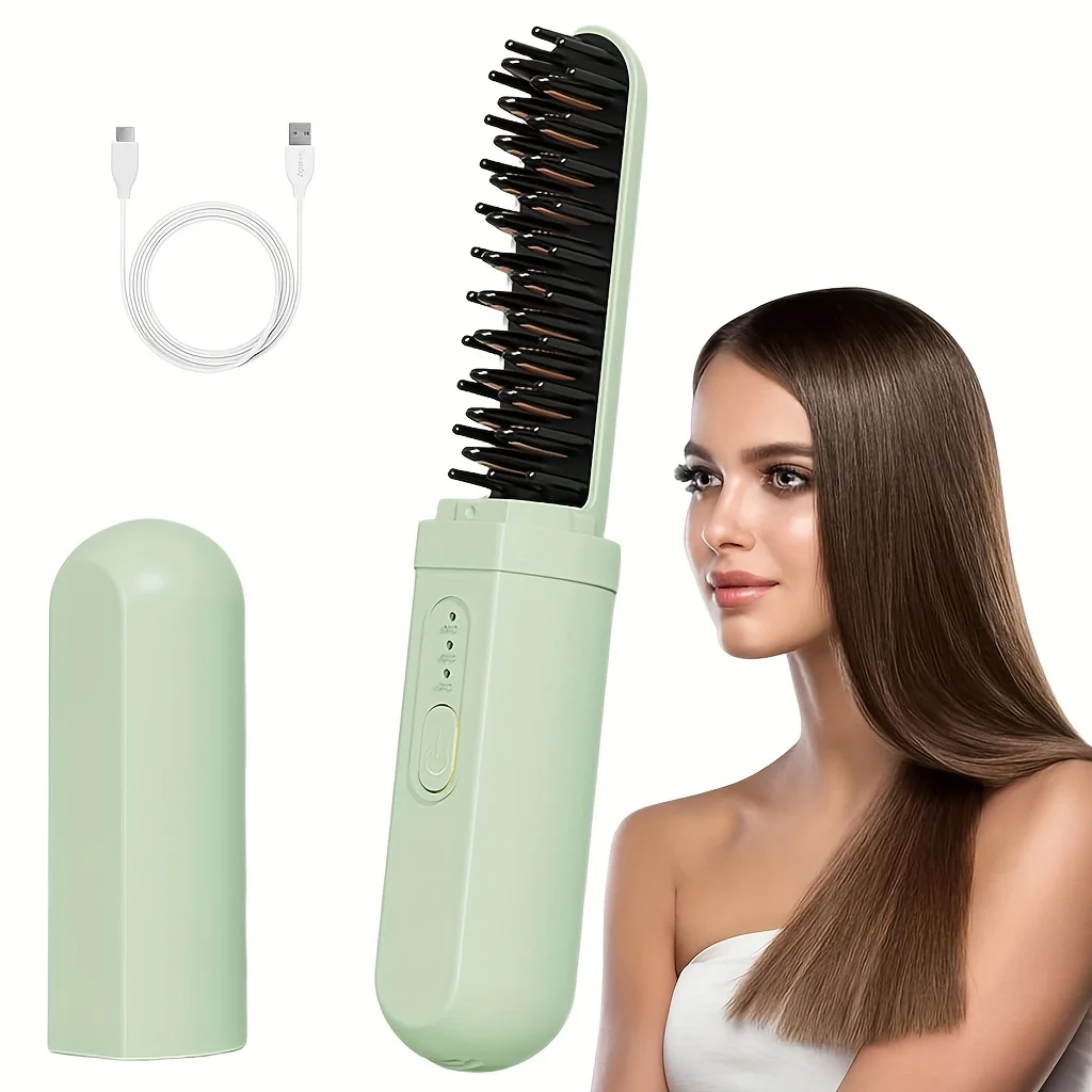 2 in 1 Electric Hot Heating Comb Hair Straightener Curler Wet Dry Hair Iron Straightening Brush Styling Too