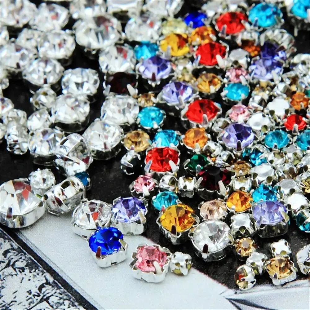 Sew on rhinestones 130PCS glass metal back prong setting mixed shapes