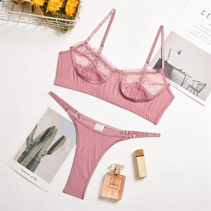 Sexy Bra Set Lingerie Lace Transparent Underwear Hot Lingerie Set Push Up Bra with Panty Briefs Sets Panty Mesh Lace