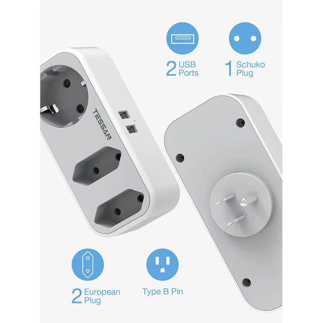 TESSAN Multi-tap Power Strip EU KR Plug Wall Socket with 2 Sockets 2 USB  Ports Multiple European Plug Adapter for Home Travel - AliExpress