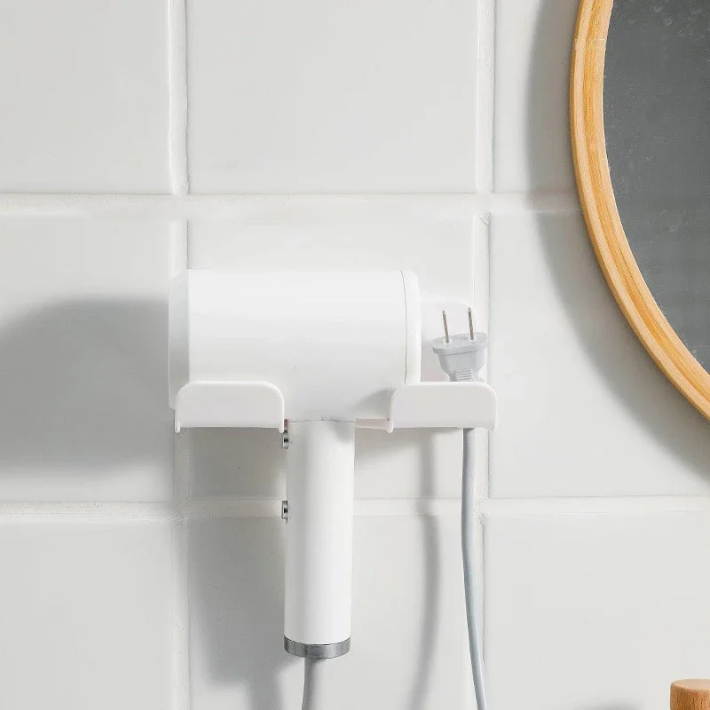 Hair Dryer Holder Hair Tool Holder Hair Dryer Holder Wall Bathroom Shelf Without Drilling Plastic Hair Dryer Stand with Storage Box Toilet Blower Holder Shelf